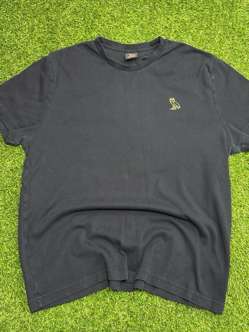 Black Short-Sleeve Crewneck T-Shirt with Embroidered Owl Logo OVO DRAKE